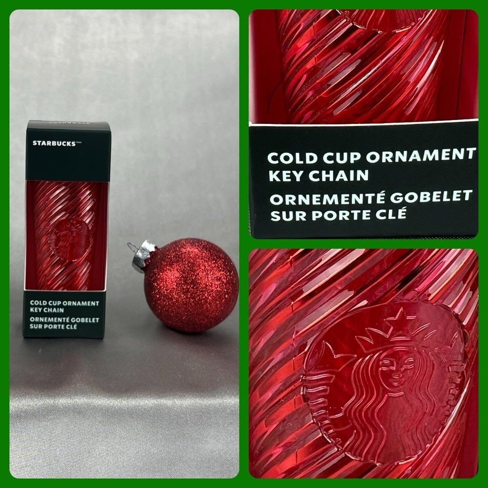 Starbucks 2024 Christmas Holiday RED‎ SWIRL Cold Cup Ornament Key Chain NEW